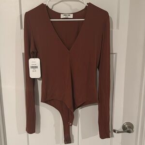 Camel Long Sleeve V-neck bodysuit